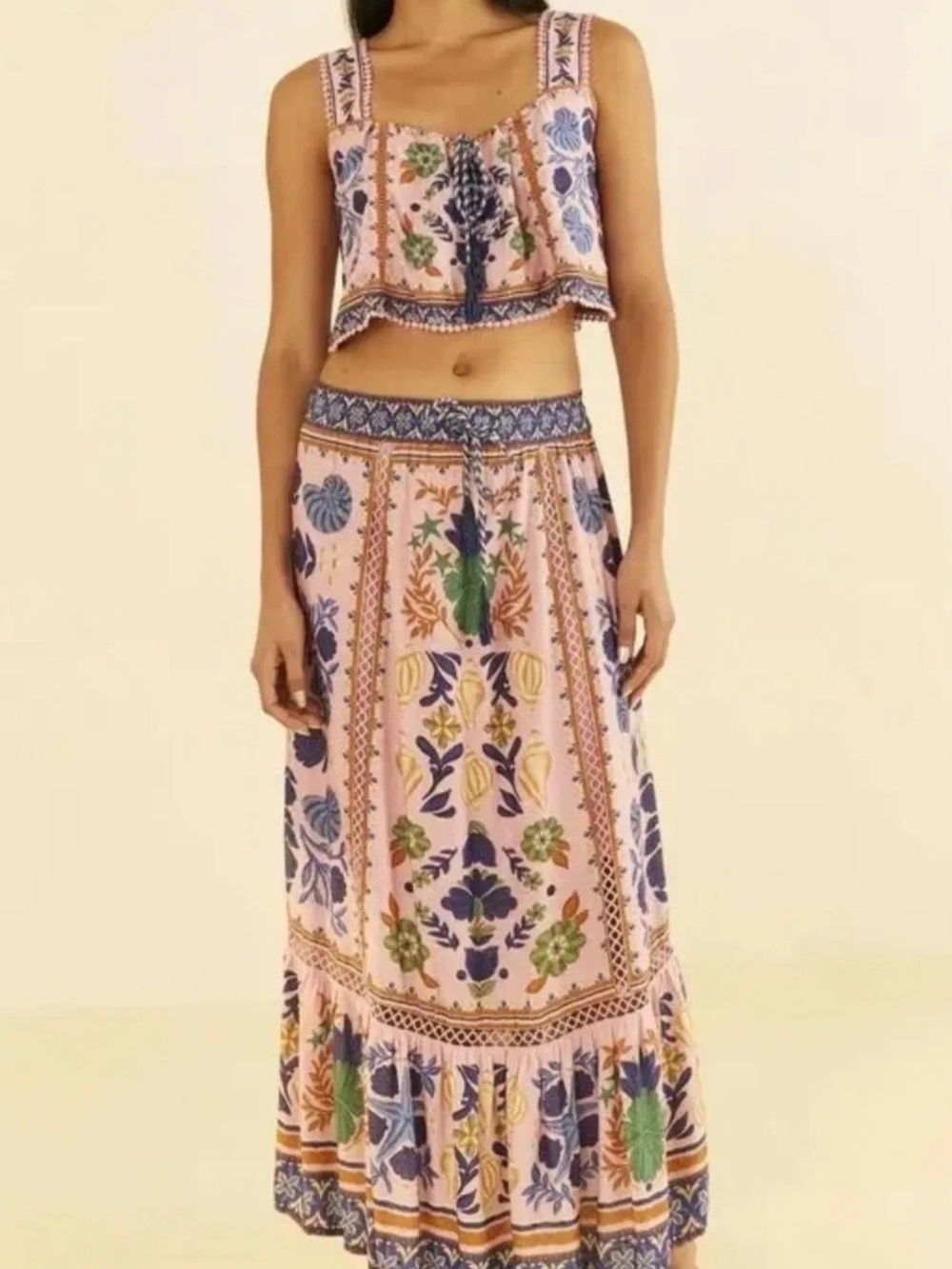 NWOT FARM Rio Pink Maxi Saia MidocEstampada, Floral Print, SIZE L